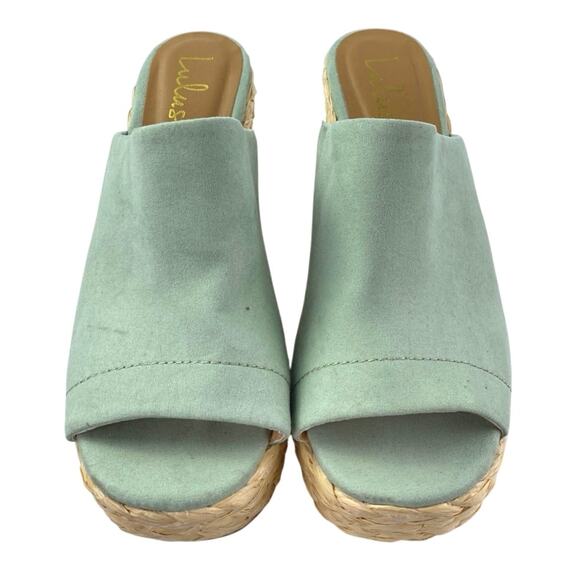 Lulus Ervyn Women's Mint Green Suede Raffia Platform Slip On Slide Sandals Sz 8 - Picture 2 of 5